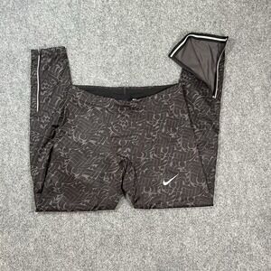 Nike Dri Fit Running Pants Womens Large Black Gray Allover Print Workout Wear